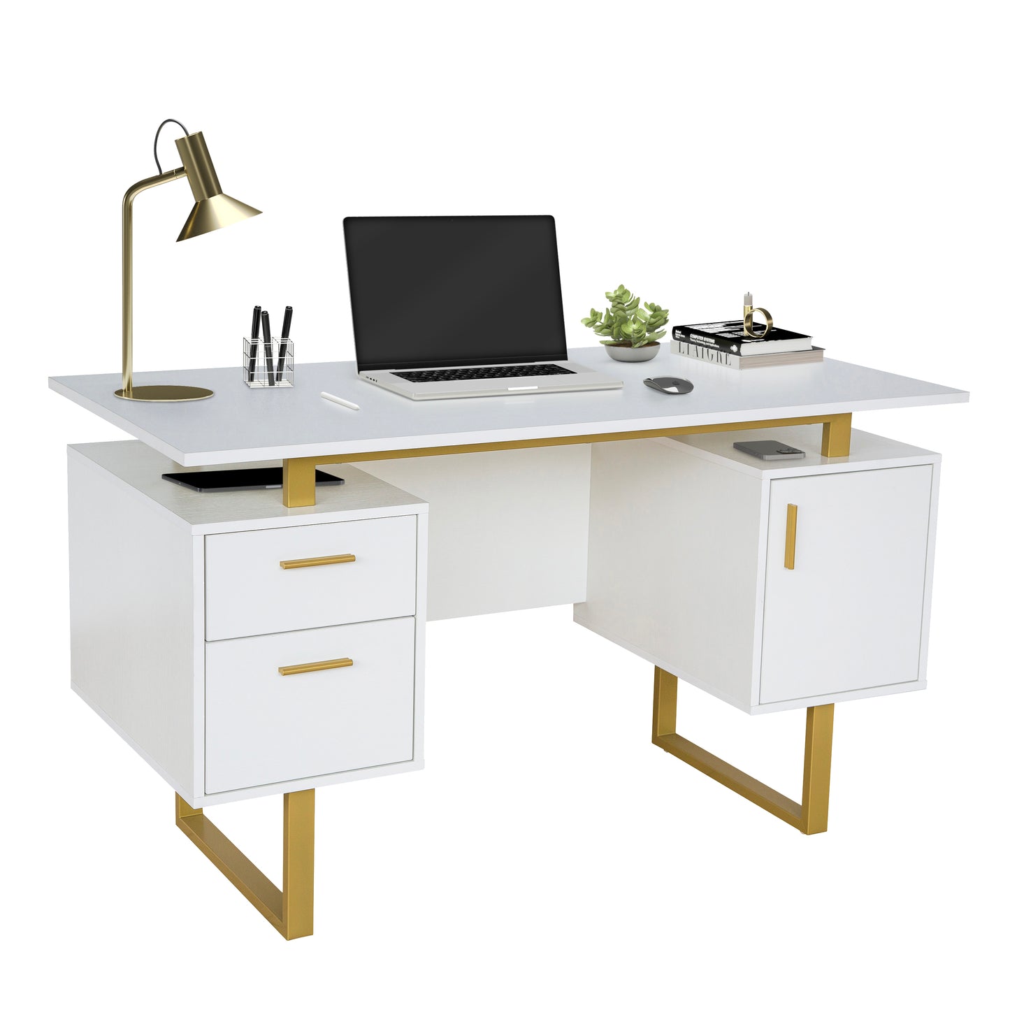 Techni White and Gold Office Desk