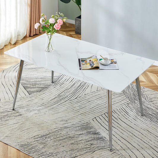 minimalist rectangular dining table with 0.4 inch white imitation marble tabletop