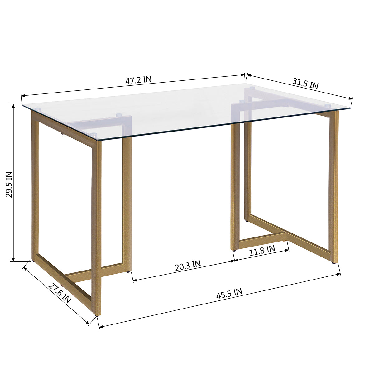 Glendon 47'' Iron Dining Table with Tempered Glass Top, Clear