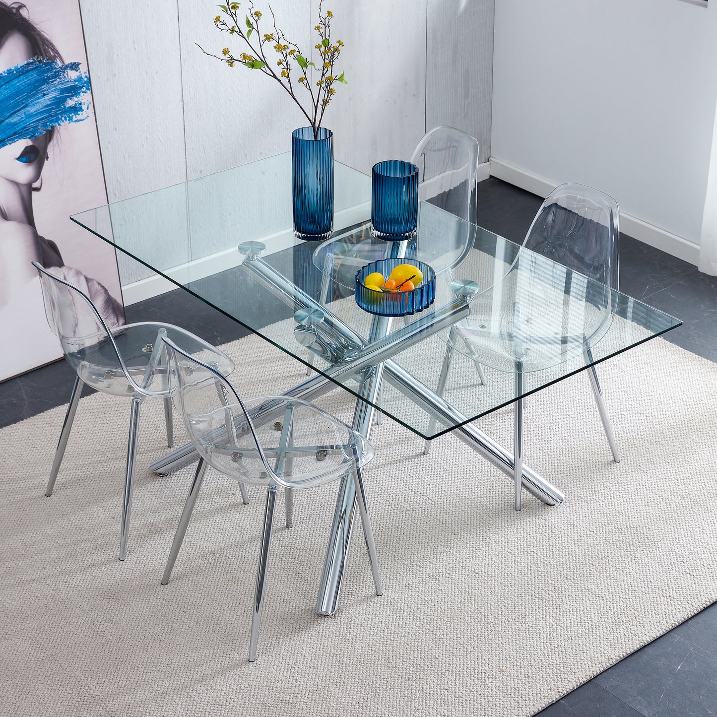 Moderna minimalist transparent dining chair w/ Silver Legs ( set of 6)