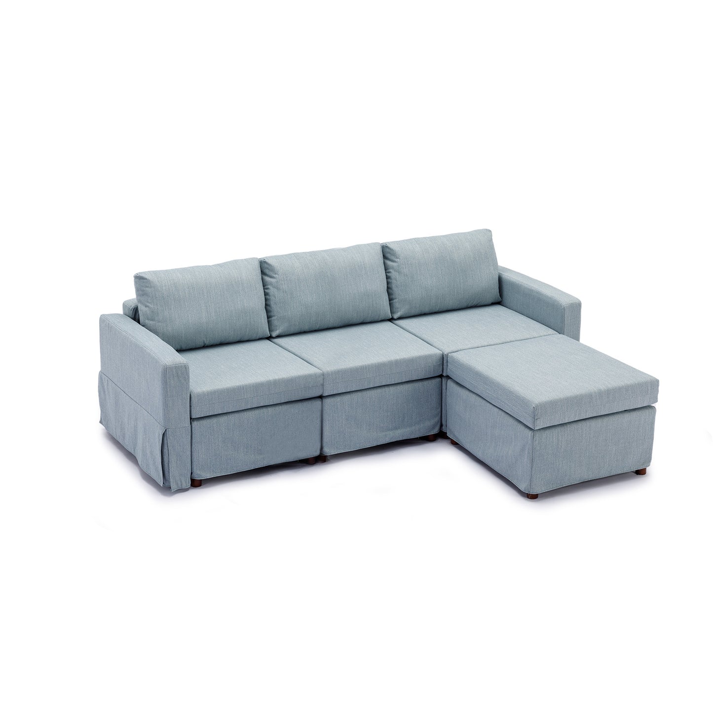 3 Seat Module Sectional Sofa in Light Blue w/ Ottoman