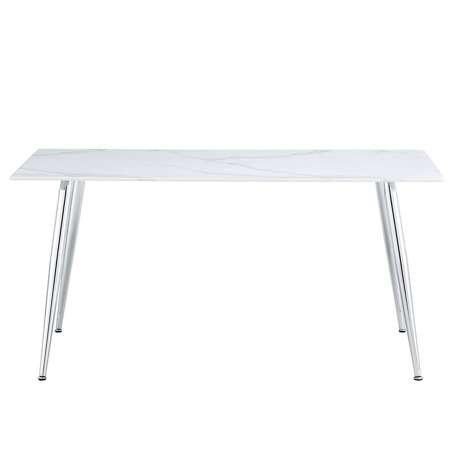 minimalist rectangular dining table with 0.4 inch white imitation marble tabletop