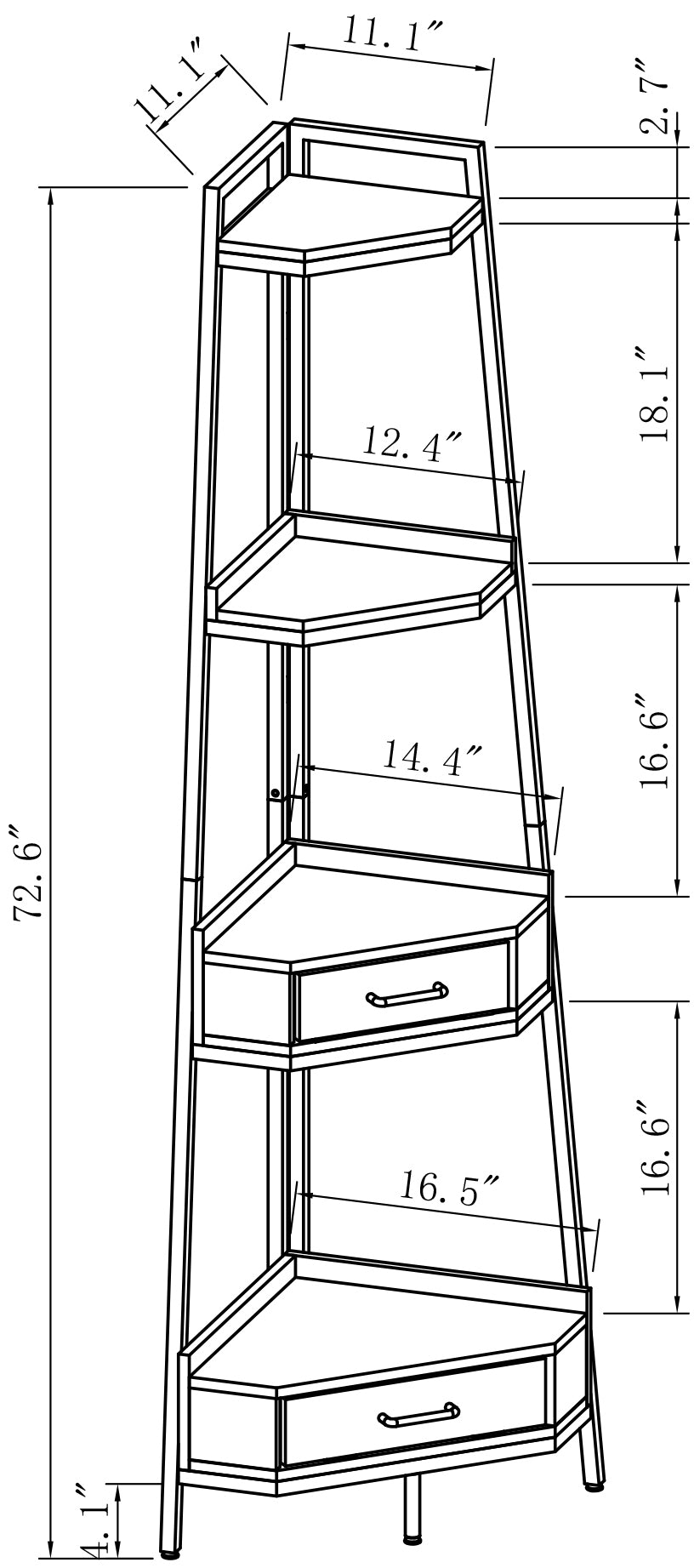 4-tier Industrial Corner Bookcase in Black