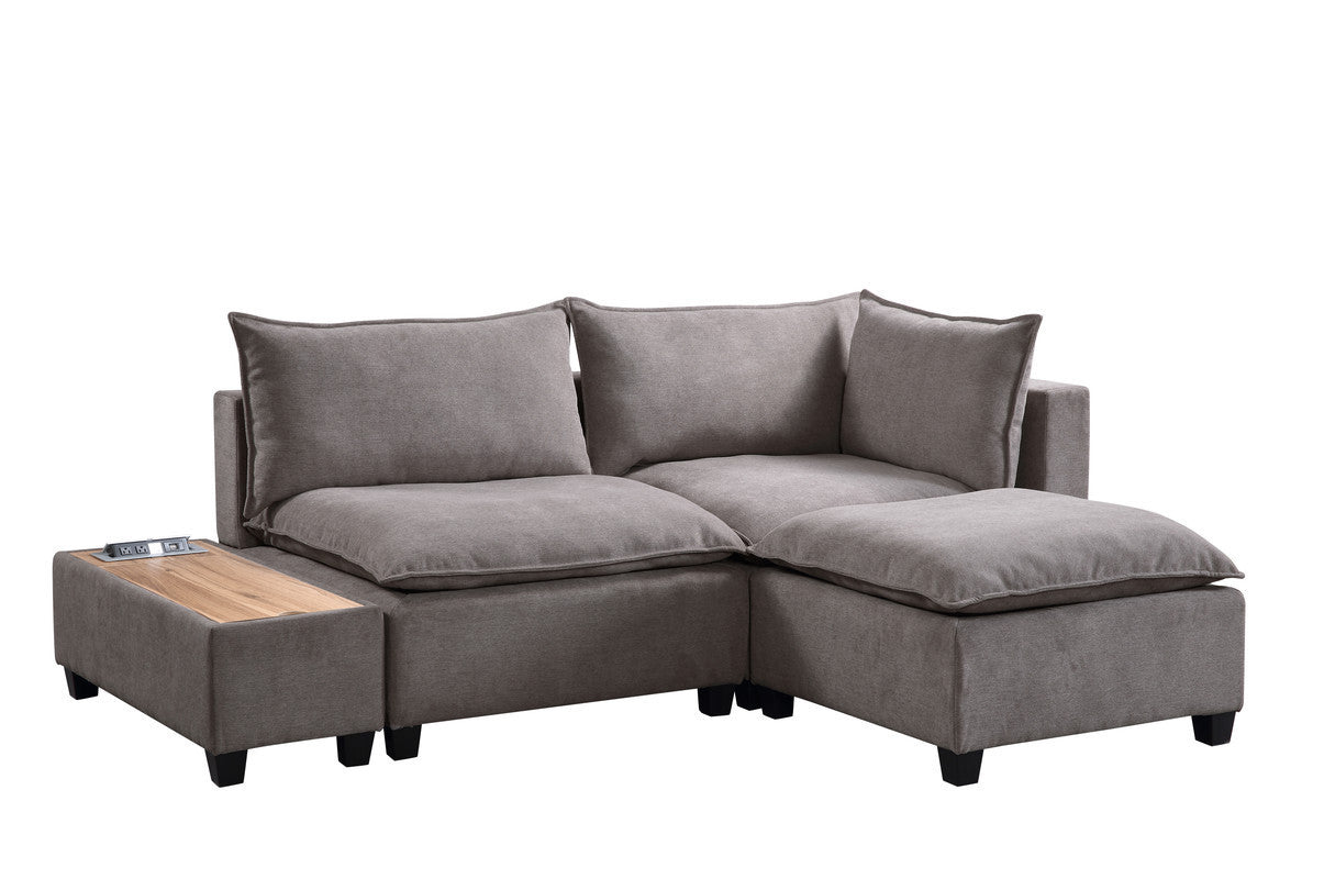 Madison Light Sectional w/ Ottoman and USB Storage Console Table