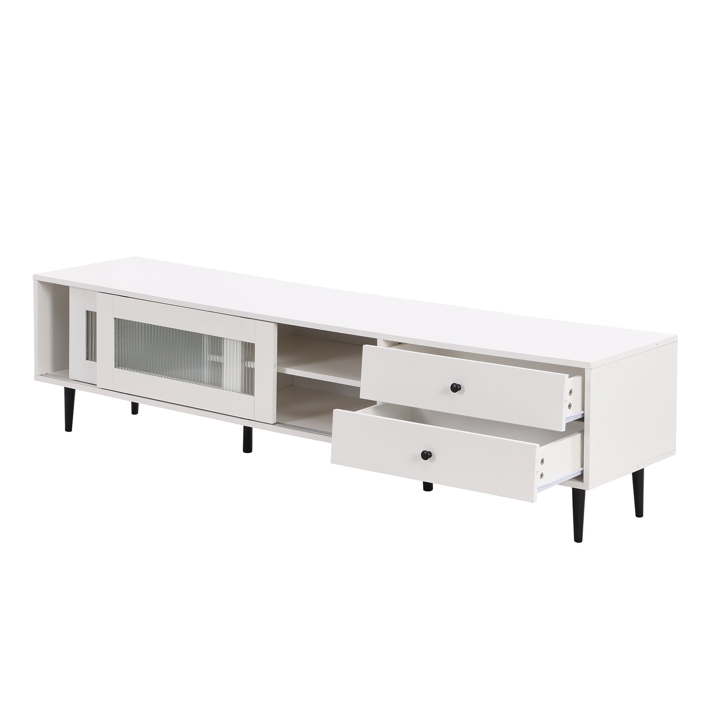 Chic Elegant Design TV Stand with Sliding Fluted Glass Doors