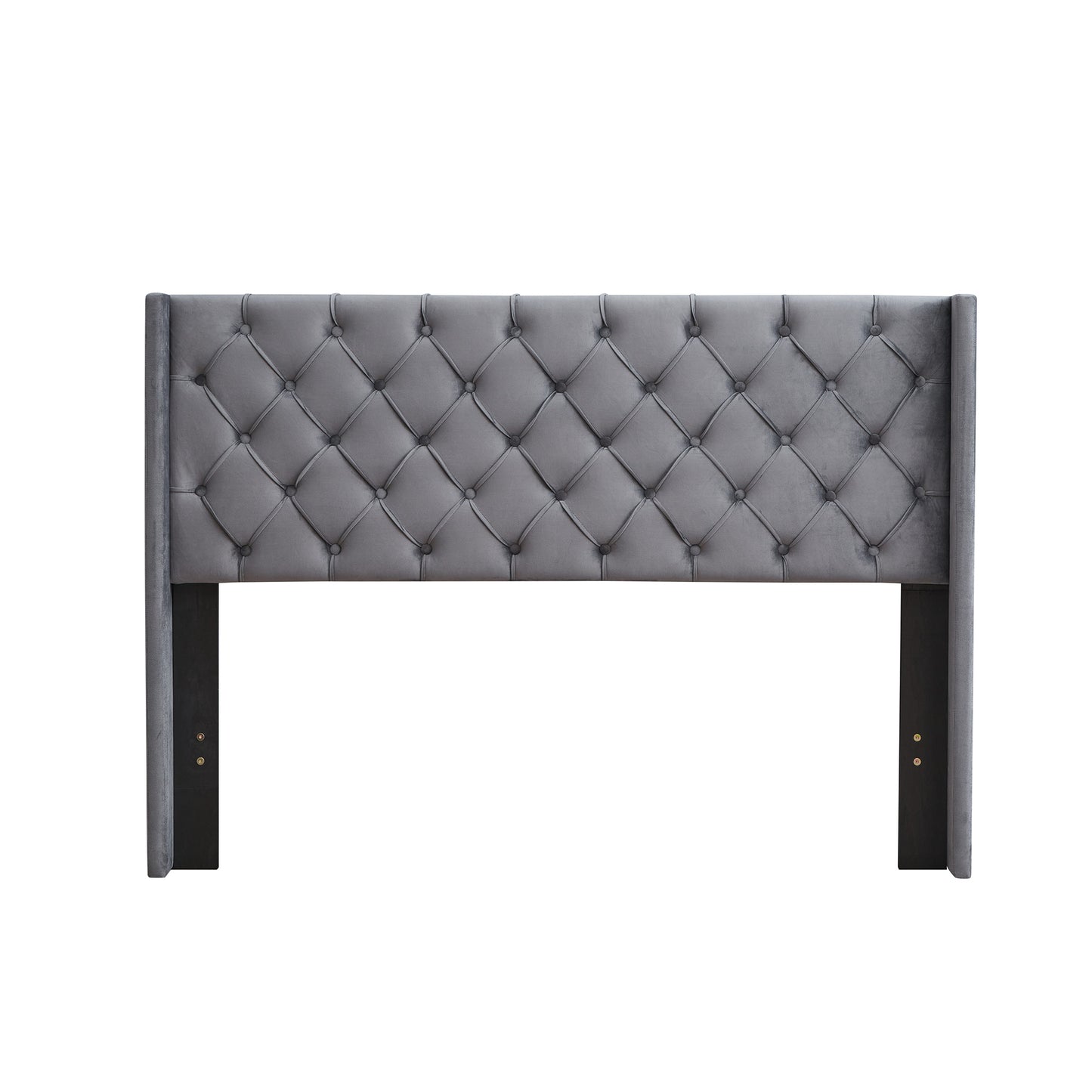 Odessa Velvet Button Tufted Queen Upholstered Bed in Grey Fabric
