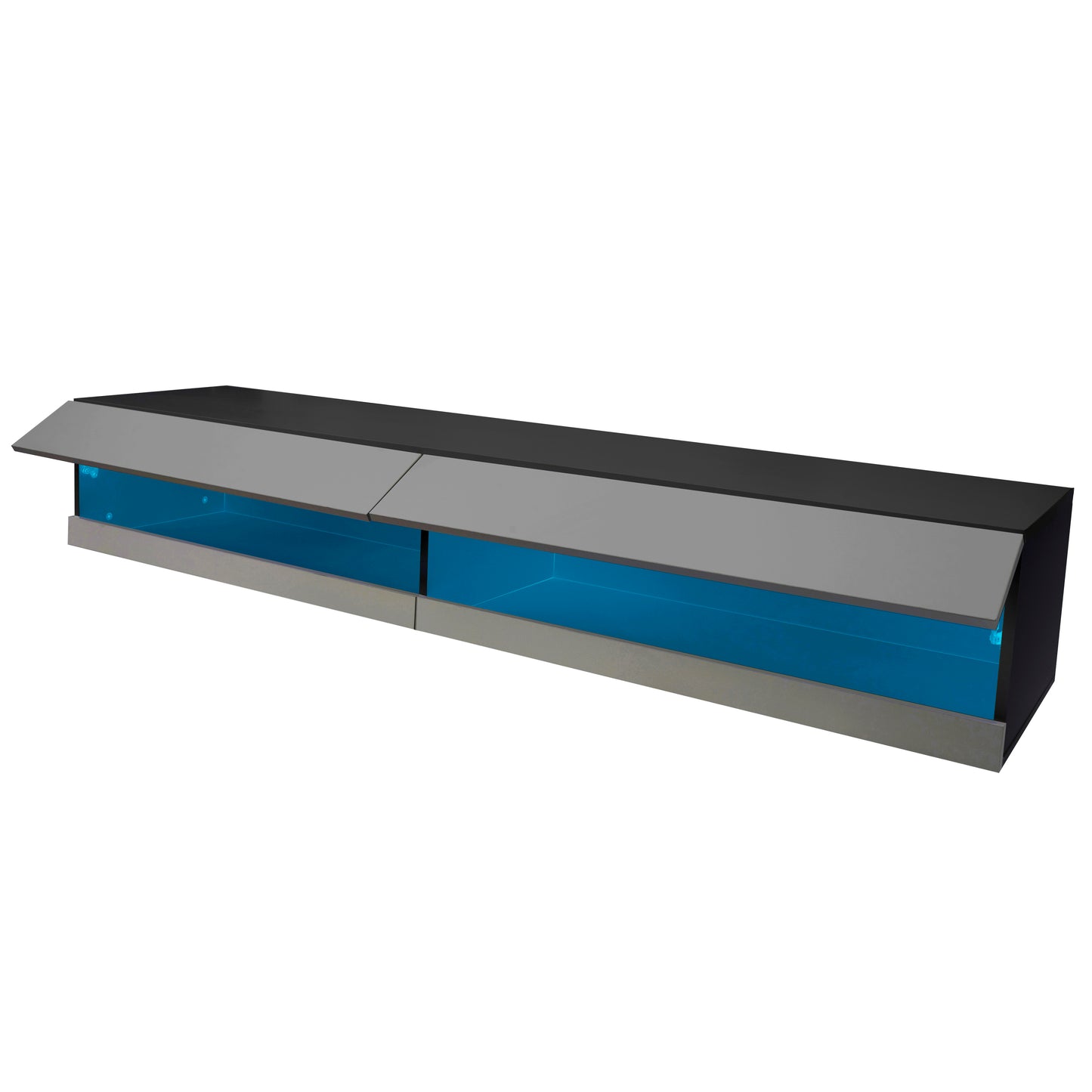 Lucid Wall Mounted Floating 80" TV Stand with 20 Color LEDs in Black and Grey