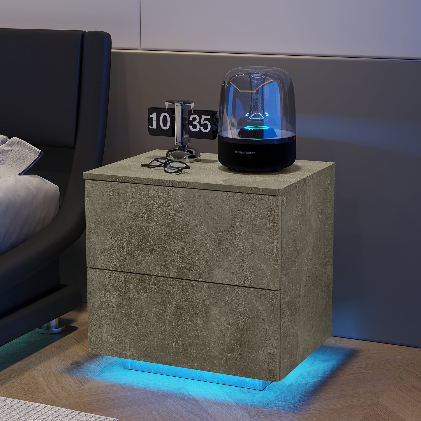 Nightstand with LED Strip Lights in Grey Finish