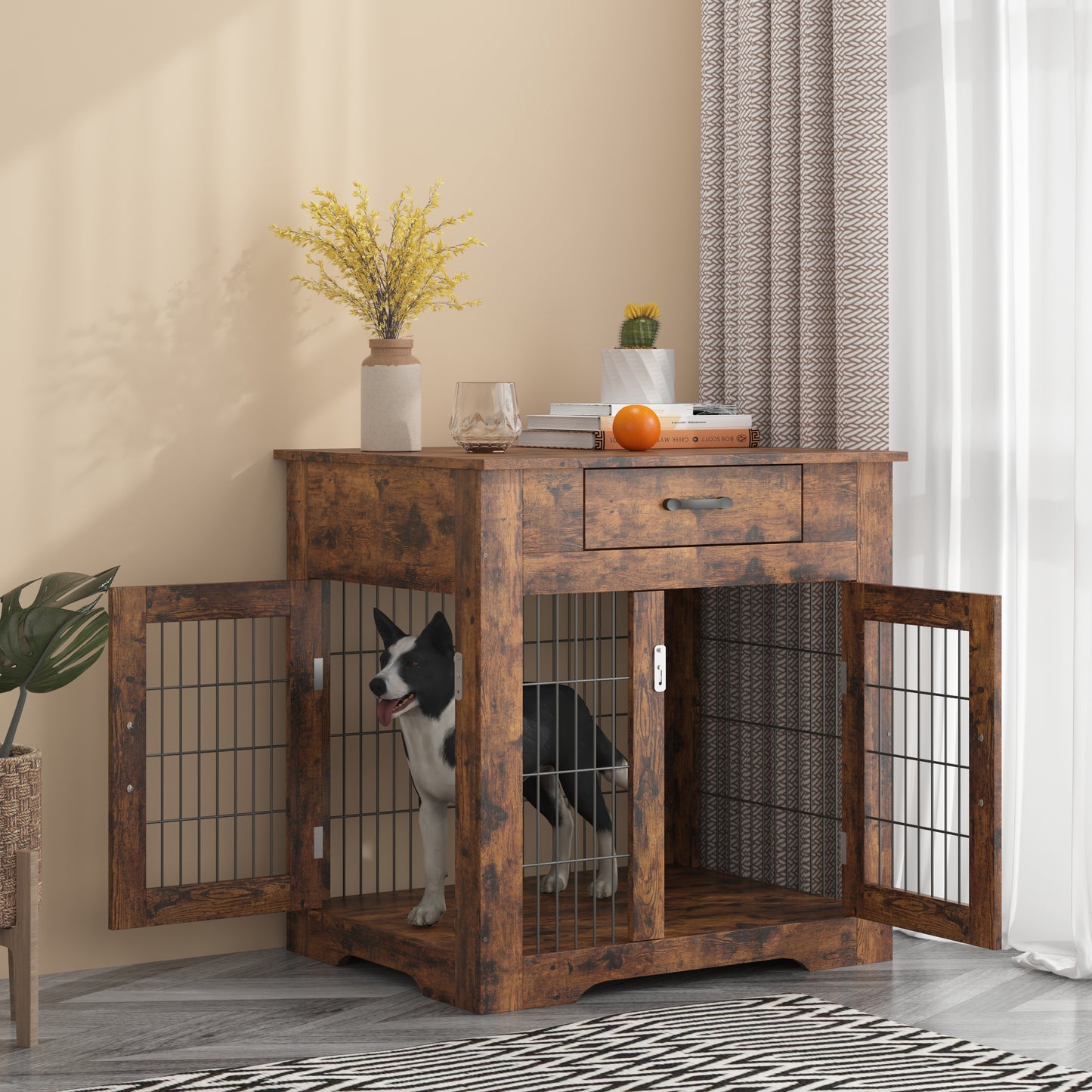 Furniture Style Dog Crate End Table with Drawer