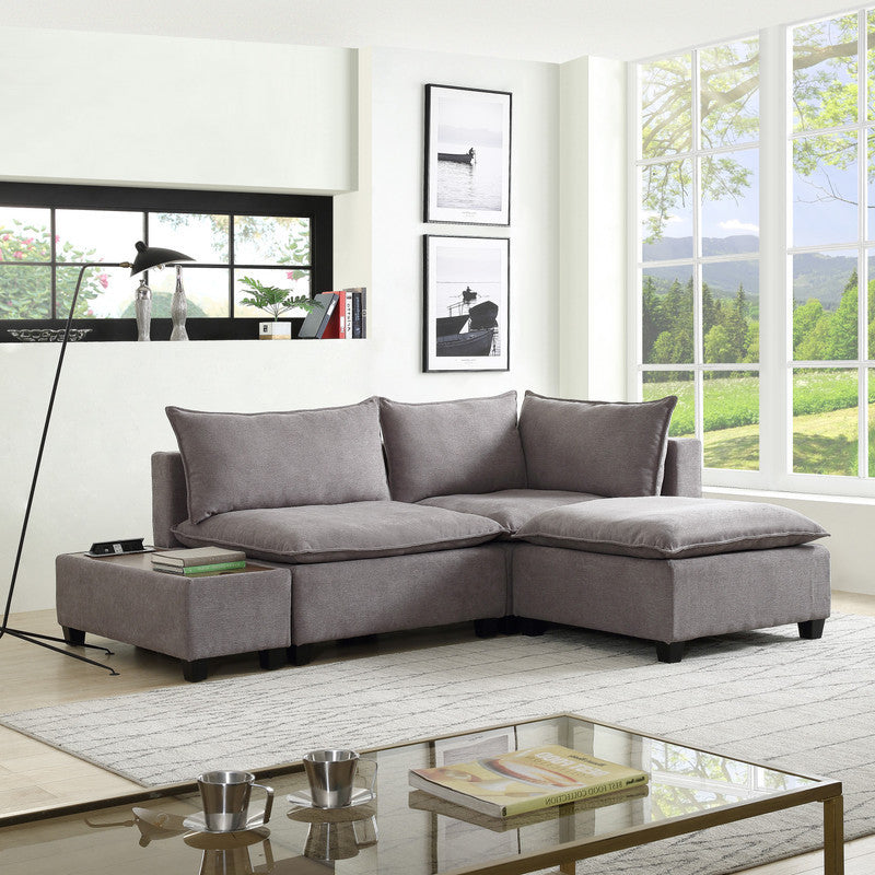 Madison Light Sectional w/ Ottoman and USB Storage Console Table