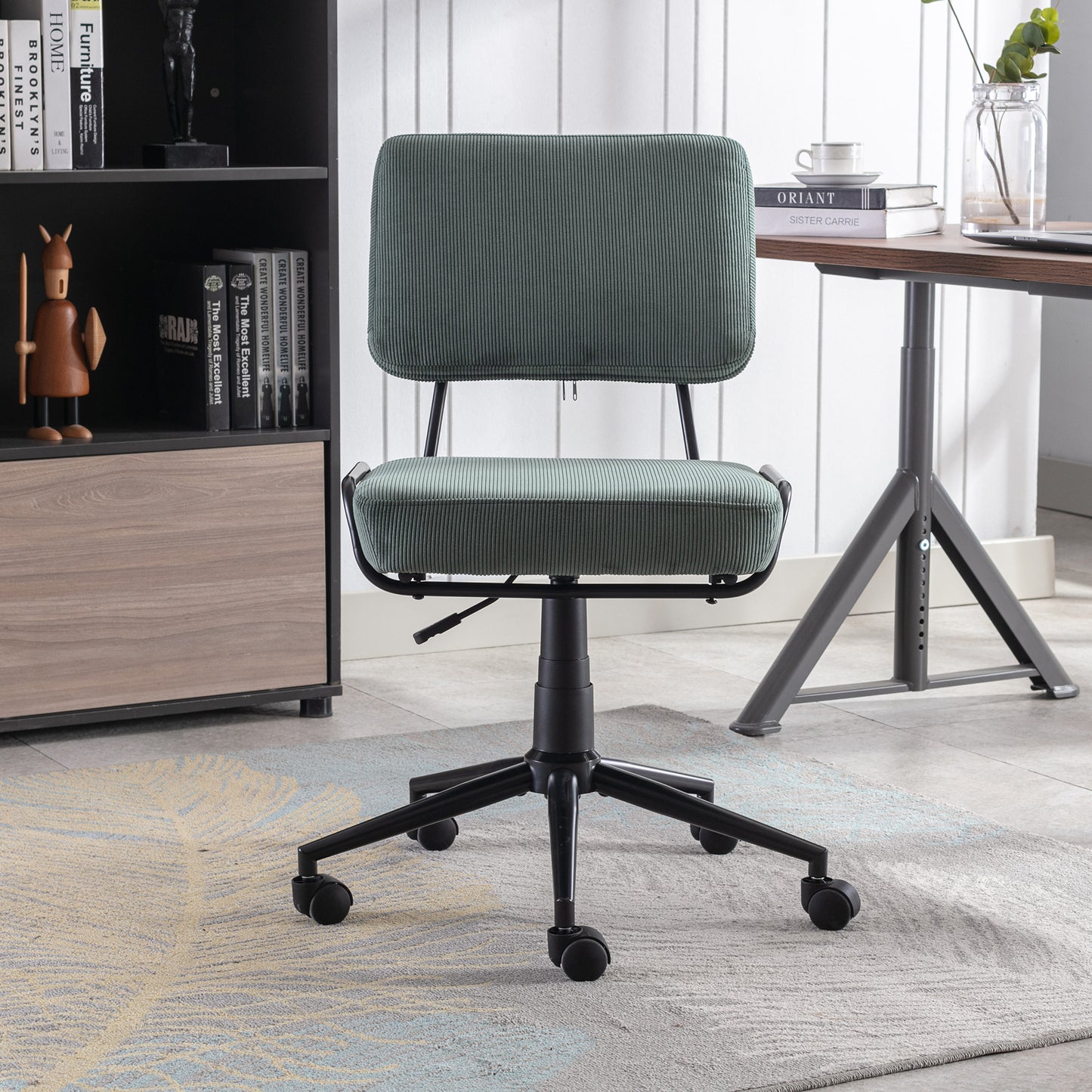 Corduroy Desk Chair Task Chair in Green Fabric