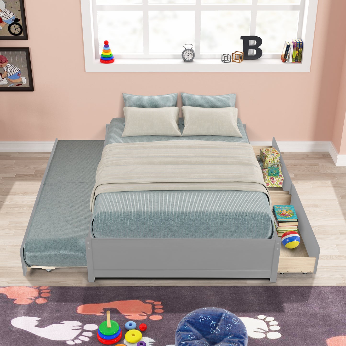 Sara Full bed w/ Twin Size Trundle and Storage