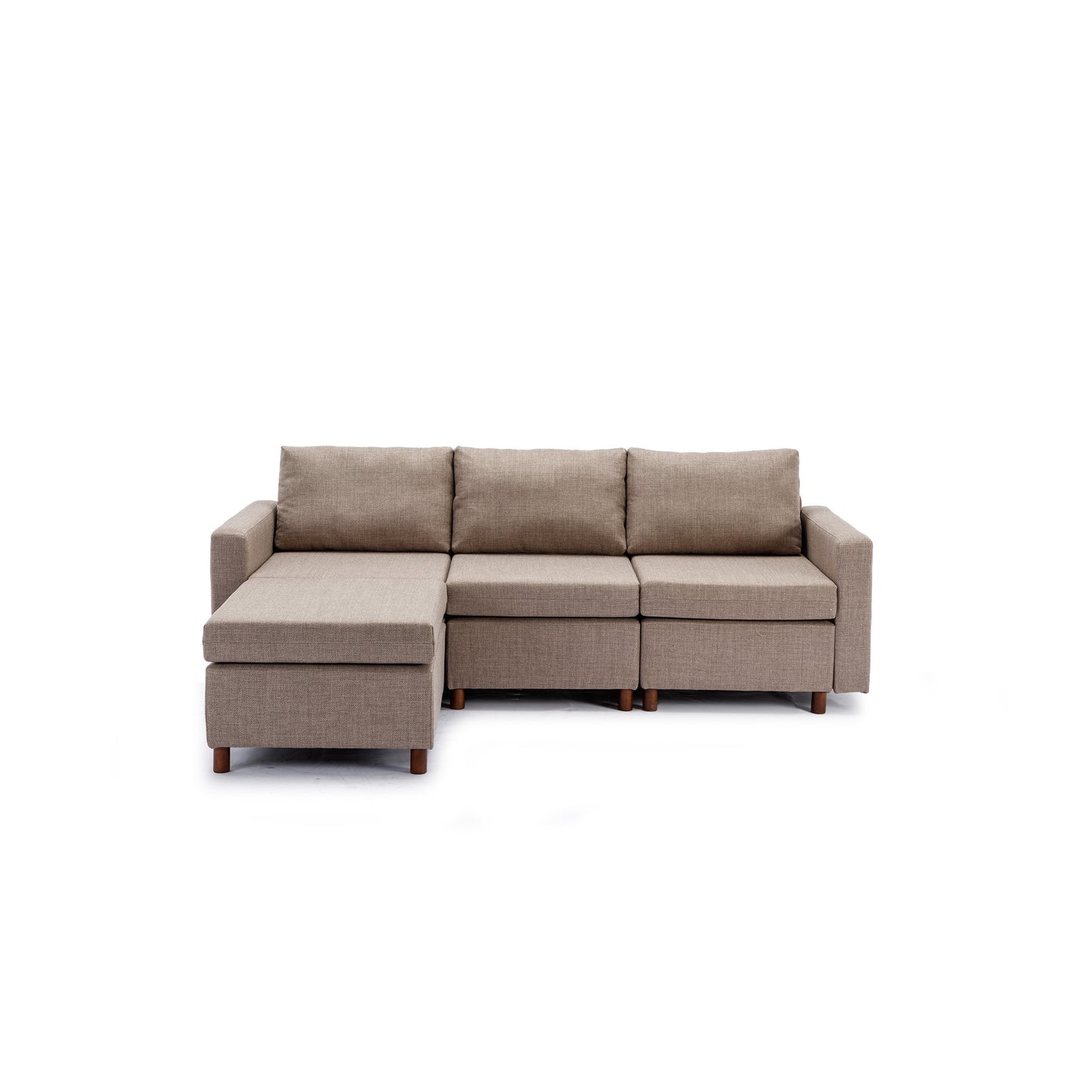 3 Seat Module Sectional Sofa in Brown w/ Ottoman