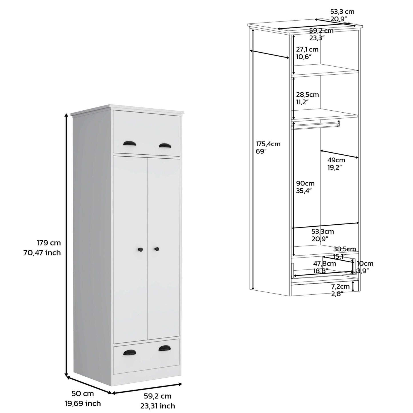 White dresser-closet with upper storage