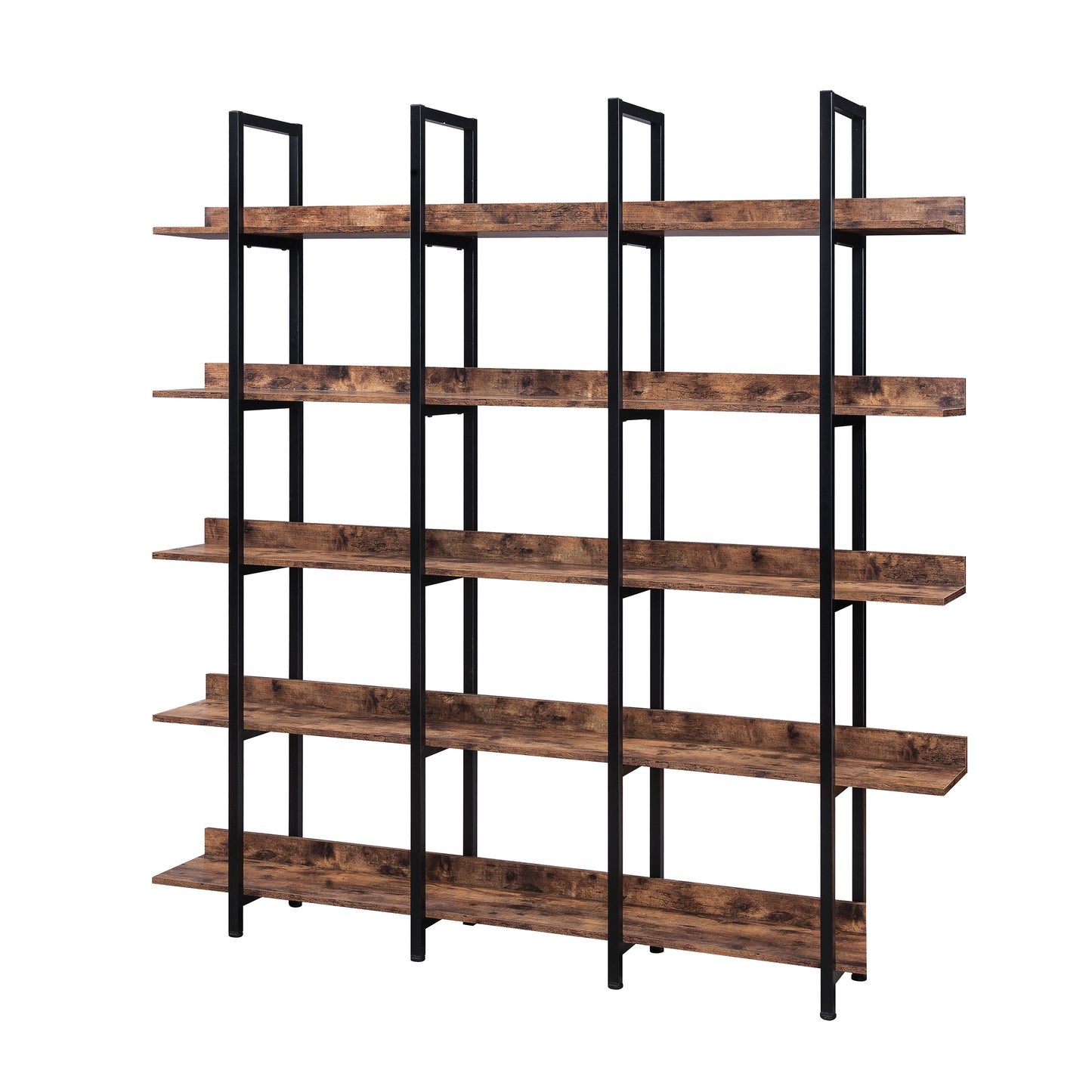 Vintage Industrial 5-Tier Bookcase in Brown Finish