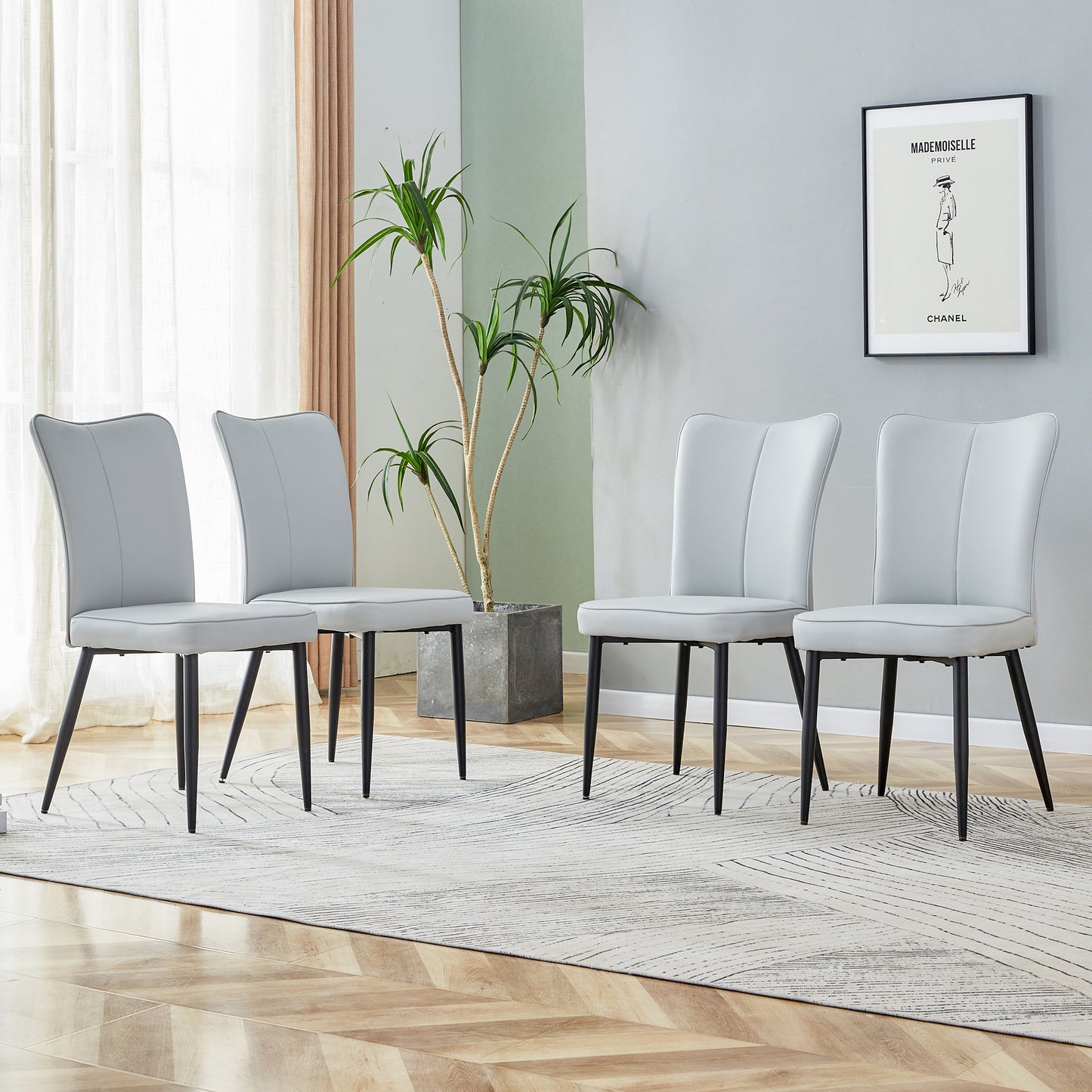 Phelps minimalist dining chairs in Light Gray. (Set of 4)