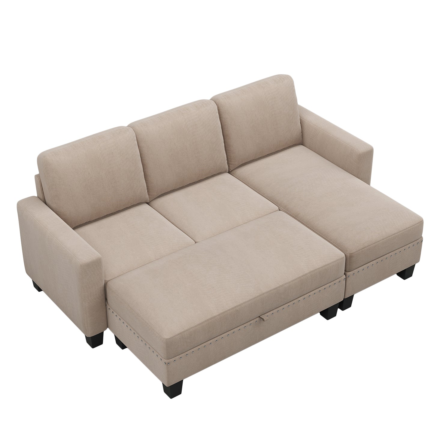 Jason Reversible Sectional Couch with Storage Chaise in Warm Grey