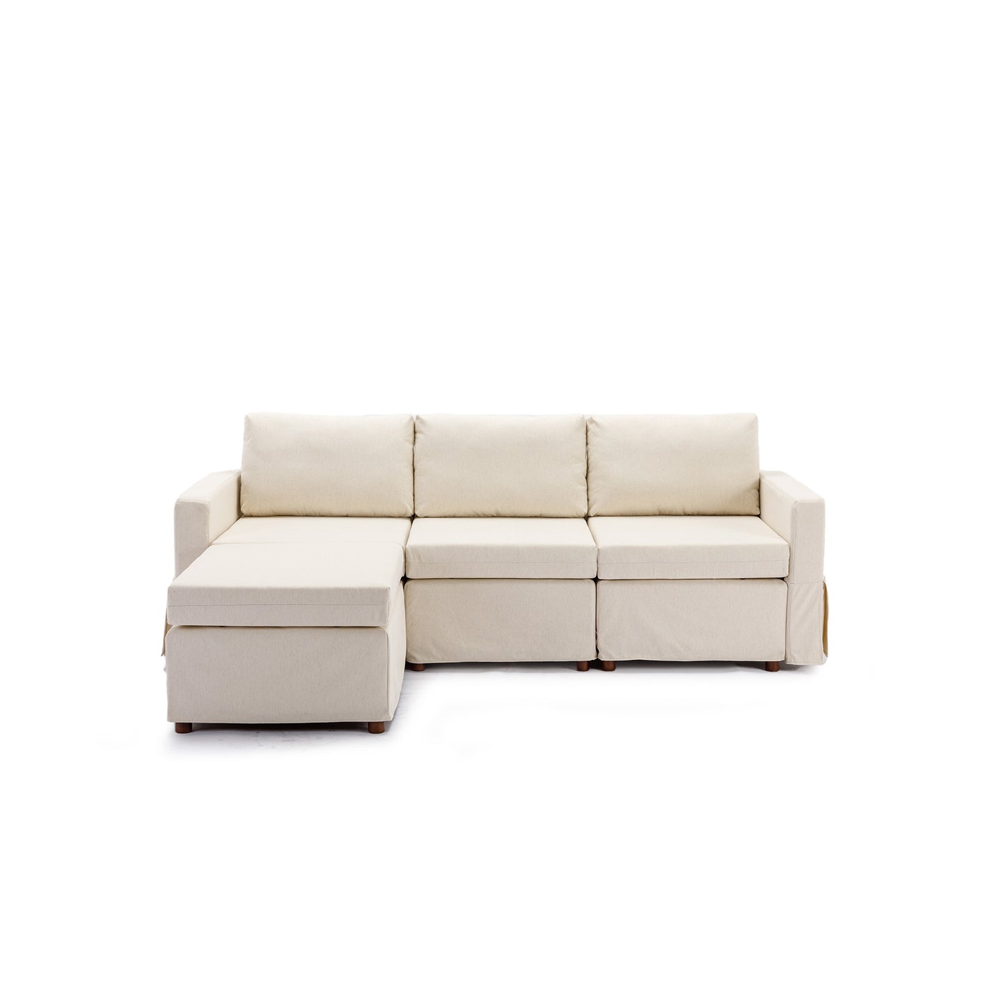 3 Seat Module Sectional Sofa in Cream w/ Ottoman