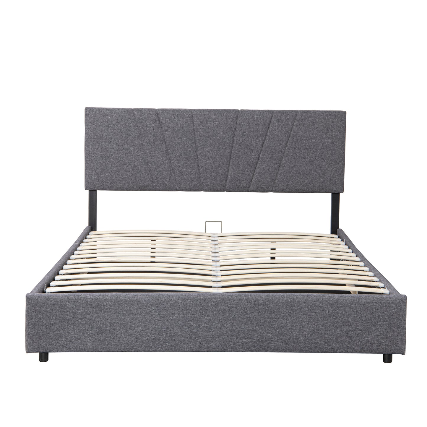 Full Upholstered Platform Bed with Lifting Storage in Grey Linen