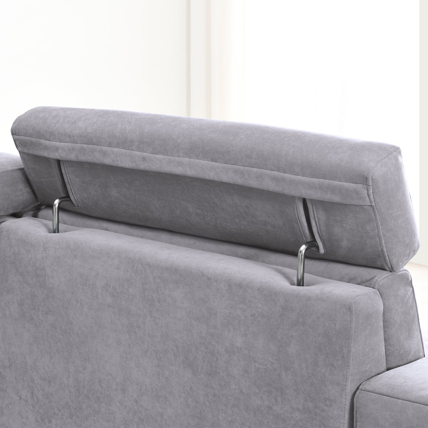 Doral Gray Sectional Sofa Couch w/ Multi-Angle Adjustable Headrest