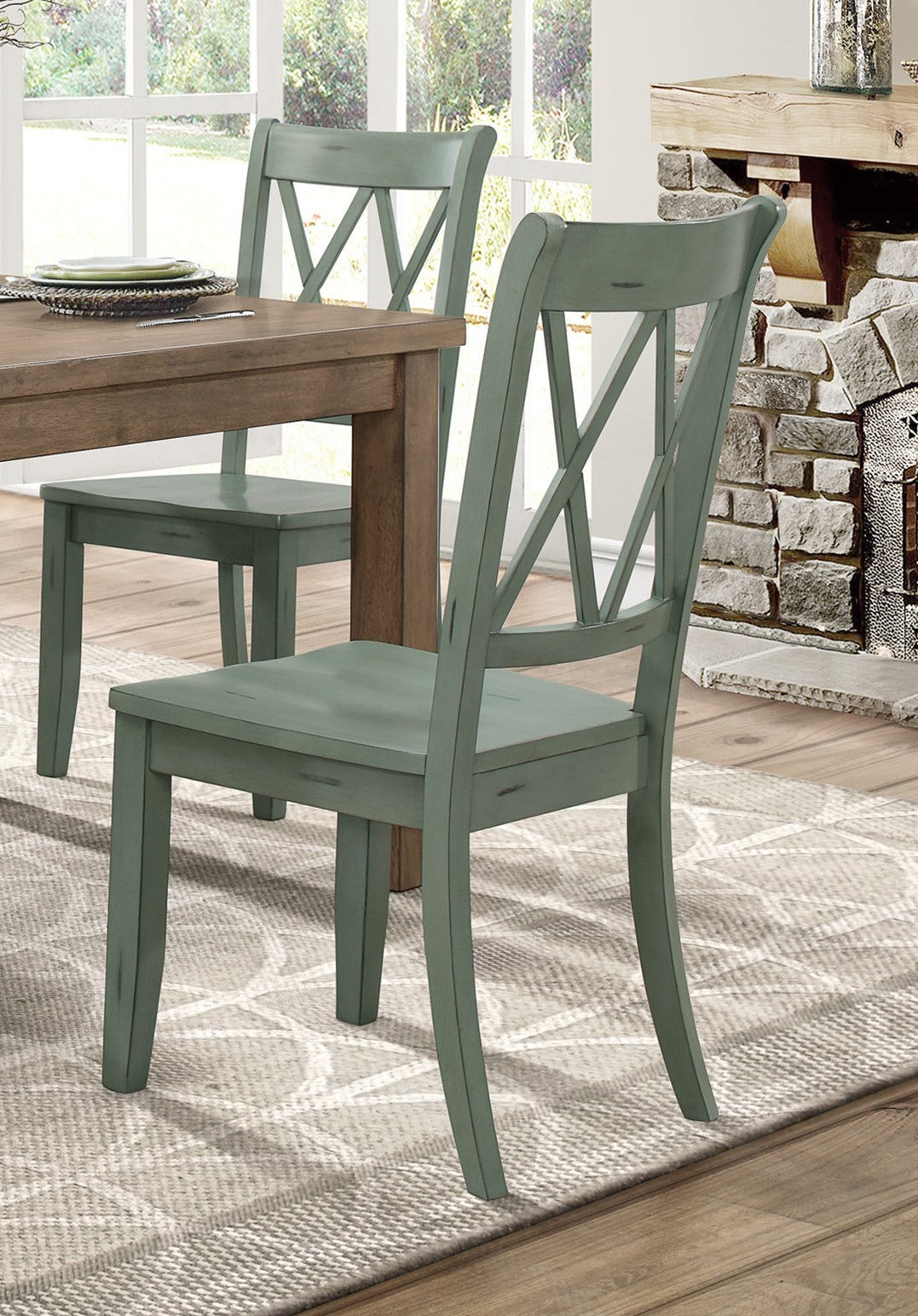 Trina Casual Teal Finish Side Chairs (Set of 2 )