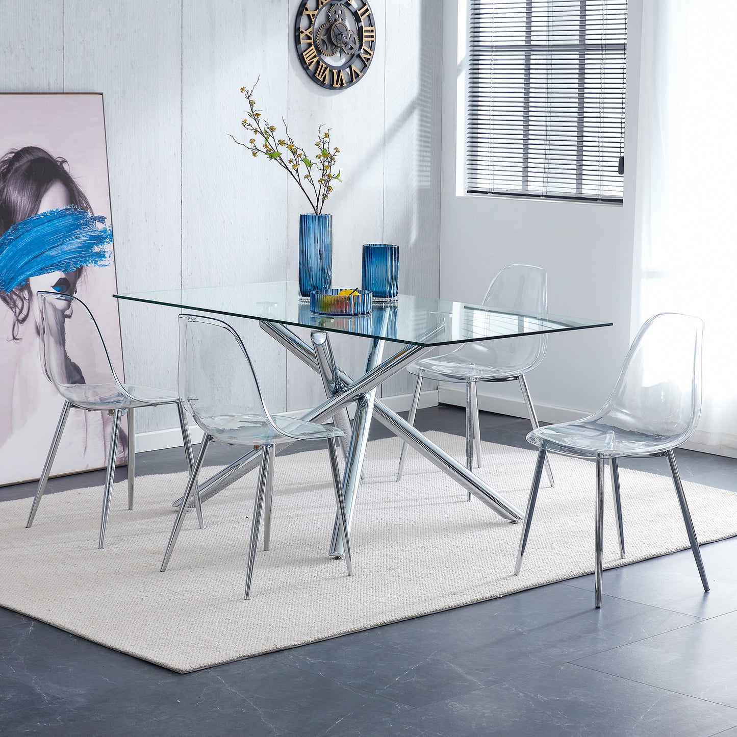 Moderna minimalist transparent dining chair w/ Silver Legs ( set of 6)