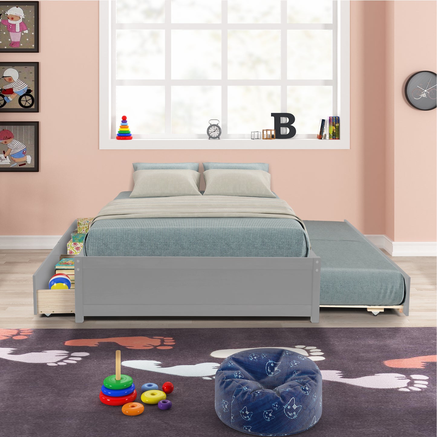 Sara Full bed w/ Twin Size Trundle and Storage