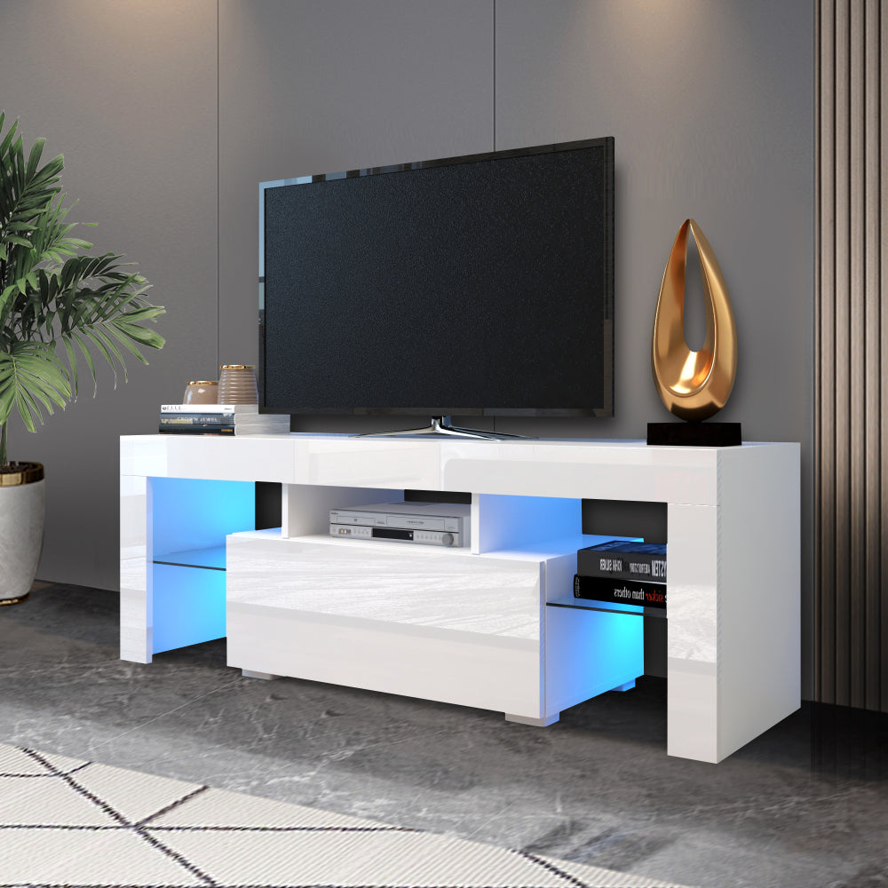White TV Stand with LED RGB Lights