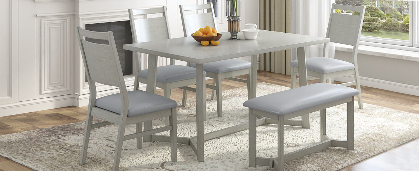 Whittland Farmhouse 6-Piece Wood Dining Table Set in Grey finish