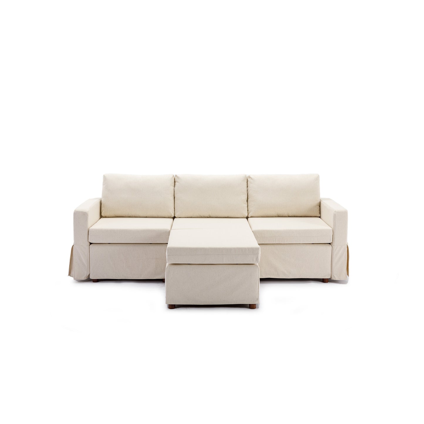3 Seat Module Sectional Sofa in Cream w/ Ottoman