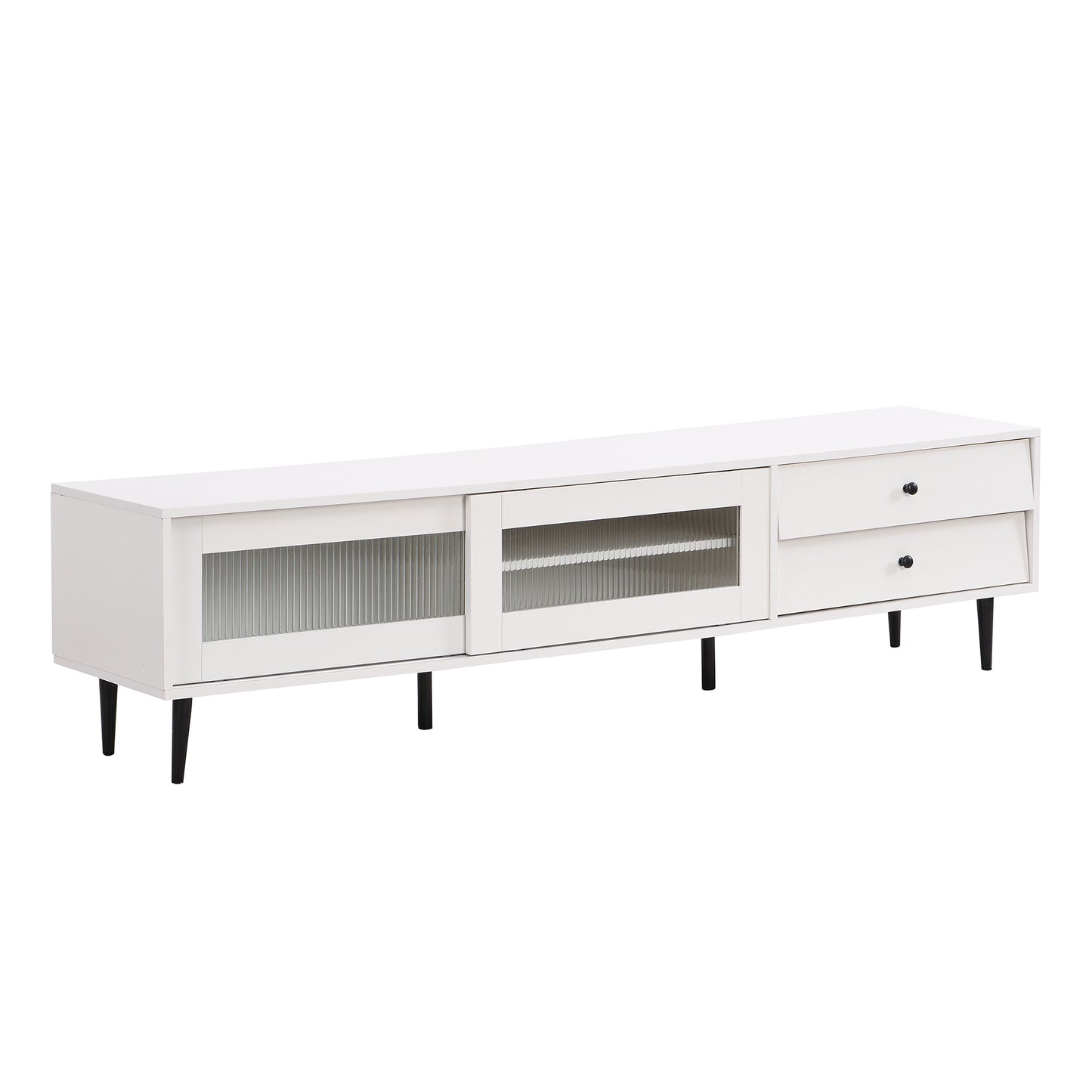 Chic Elegant Design TV Stand with Sliding Fluted Glass Doors