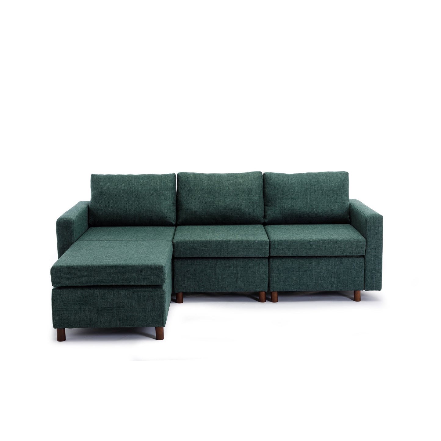 3 Seat Module Sectional Sofa in Green w/ Ottoman