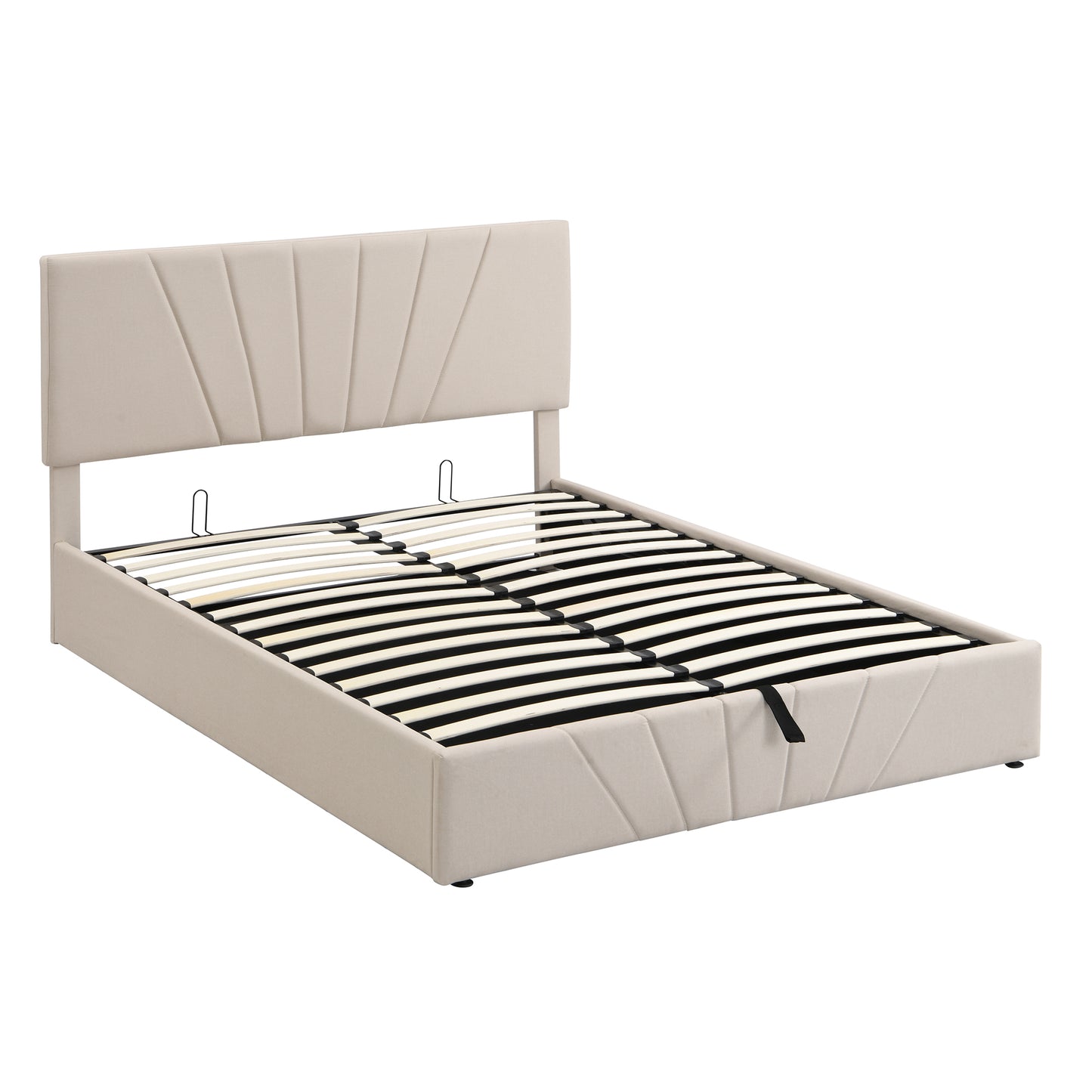 Queen size Upholstered Platform bed with a Hydraulic Storage System in Beige