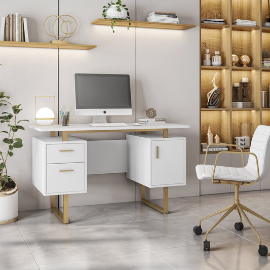 Techni White and Gold Office Desk