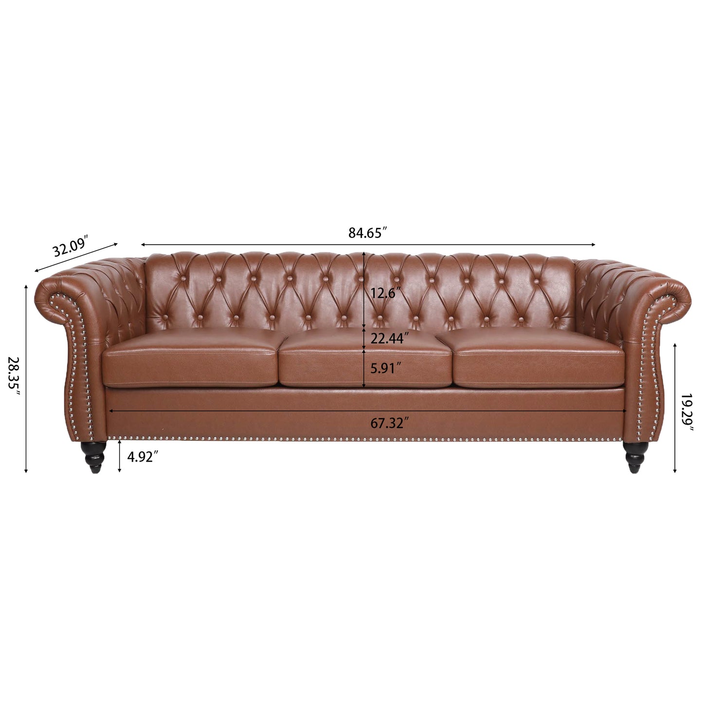 Chesterfield Three Seater Sofa in Brown Leather