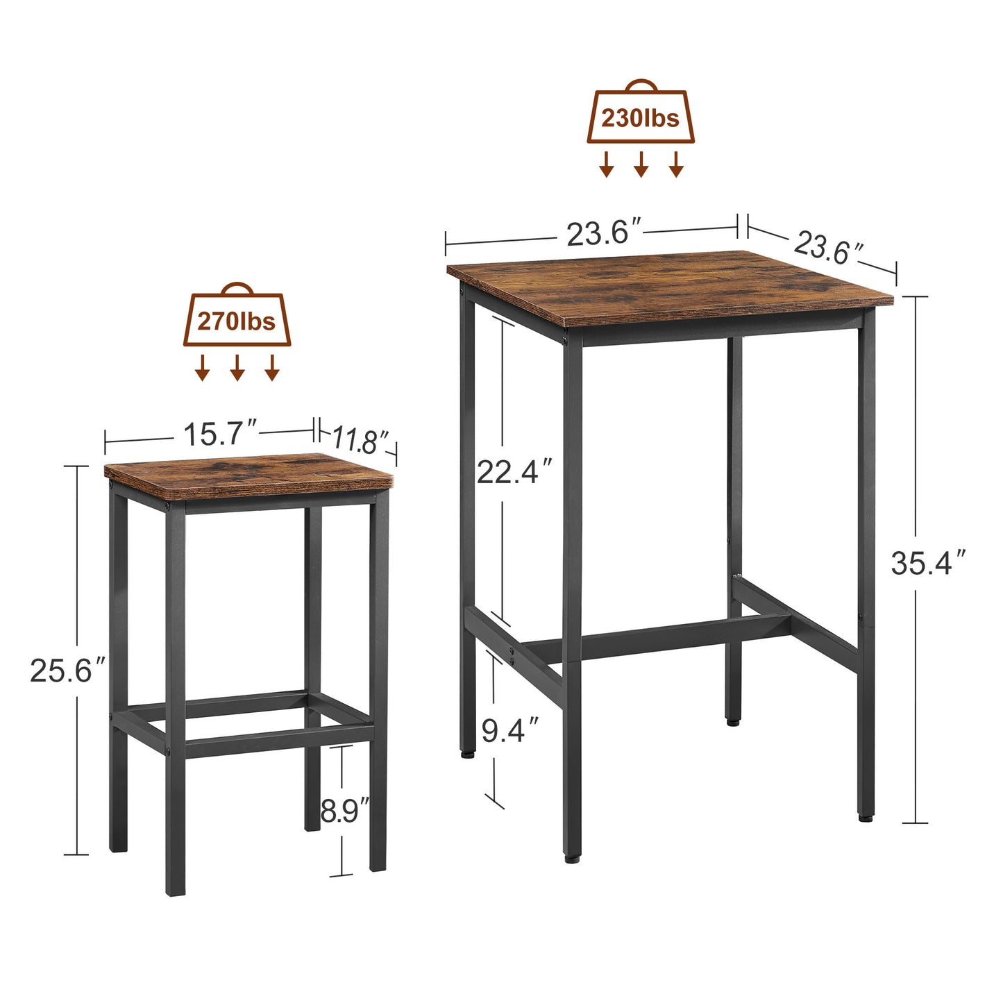 Jona Square Bar Table with 2 Bar Chairs