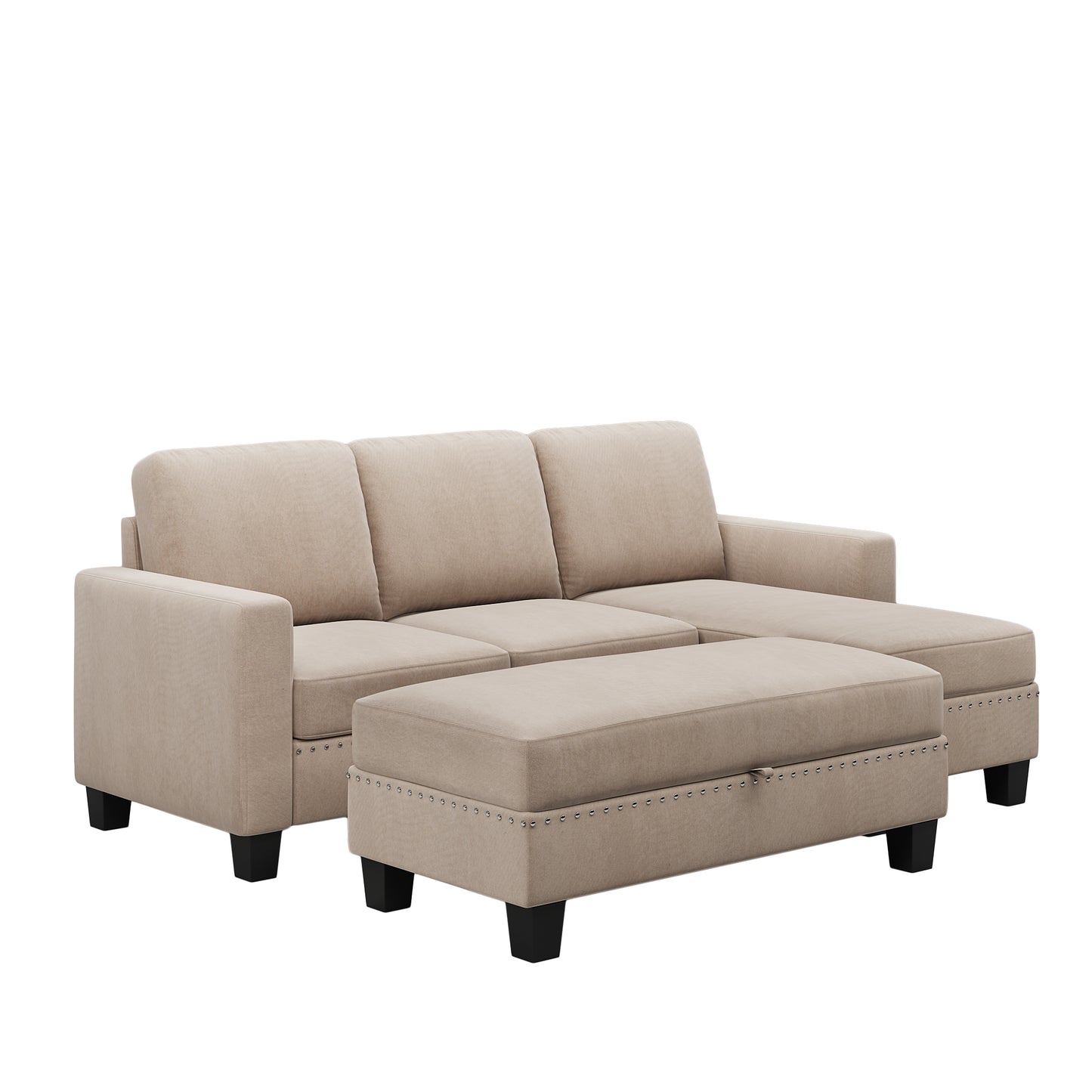 Jason Reversible Sectional Couch with Storage Chaise in Warm Grey