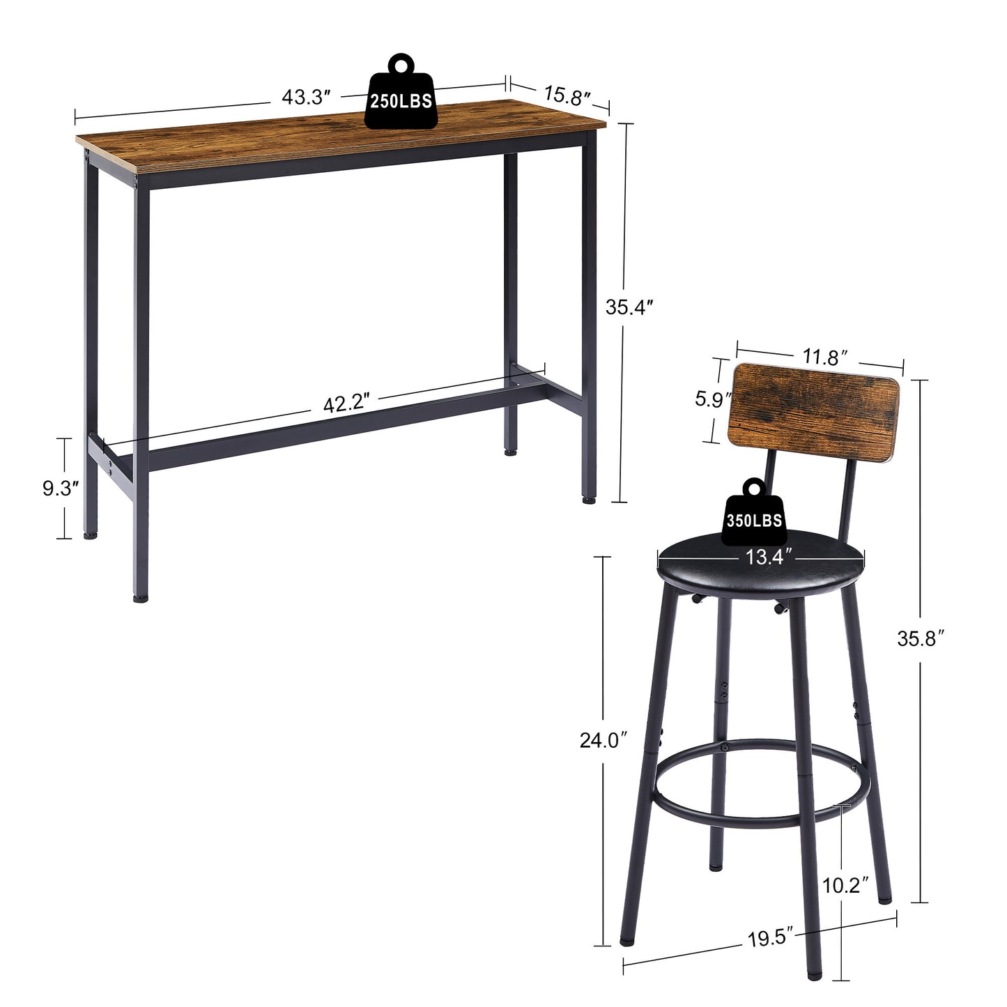 Tiani Bar Table Set with 2 Bar stools