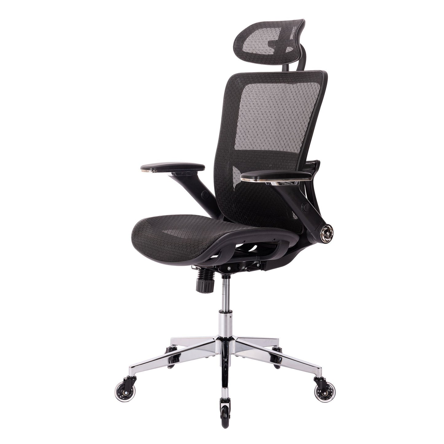 Ergona Black Mesh Office Chair w/ Adjustable Headrest with Flip-Up Arms