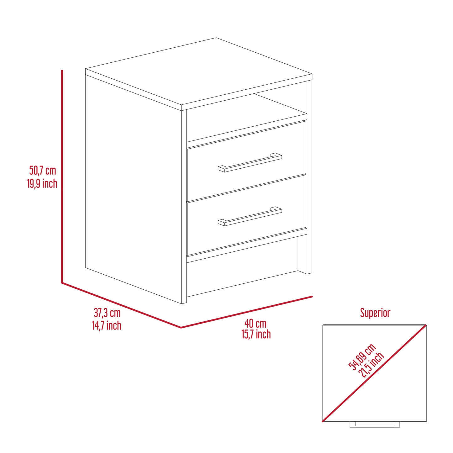 Rowley 2-Drawer 1-Shelf Rectangle Nightstand in Light Grey Finish