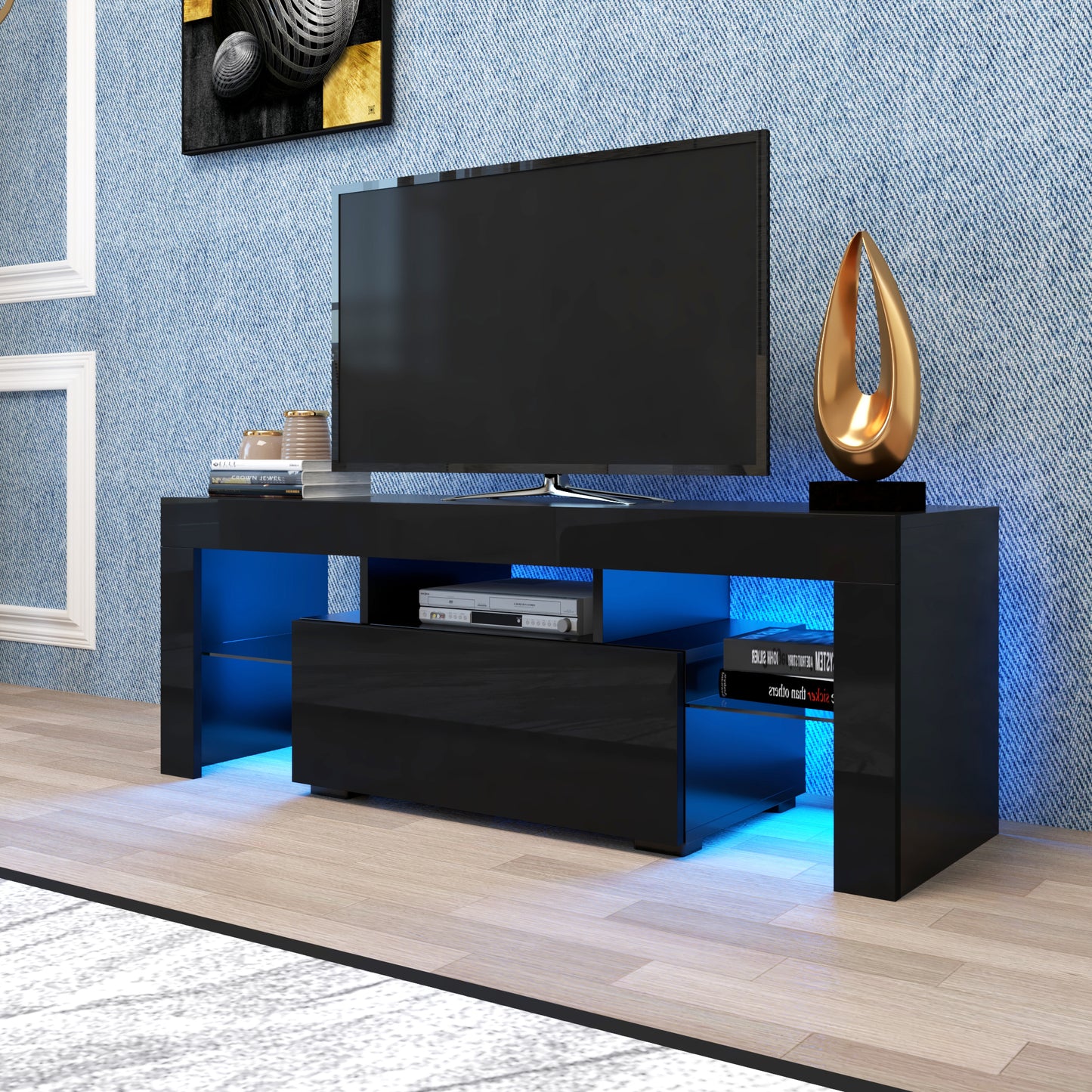 Black TV Stand with LED RGB Lights