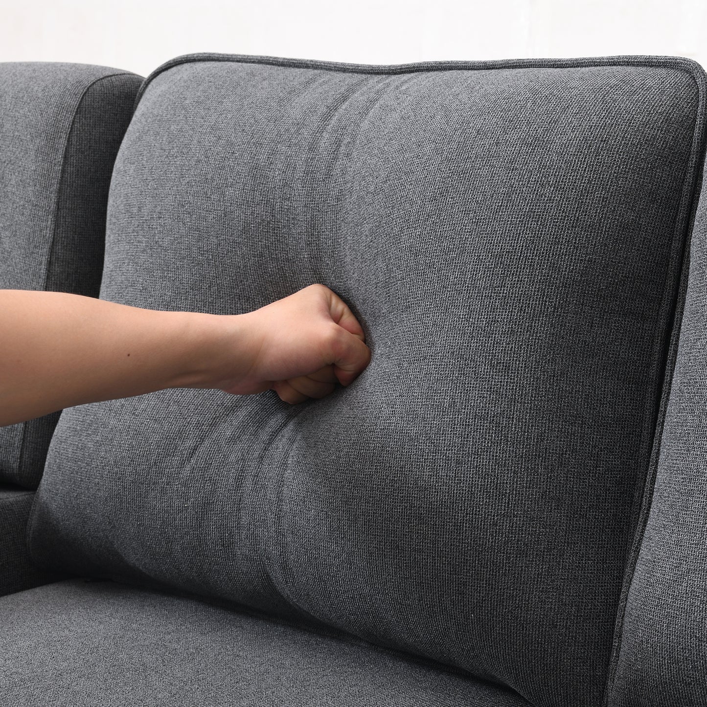 Monyanta Modern Linen Fabric Sofa with Armrest Pockets in Dark Grey