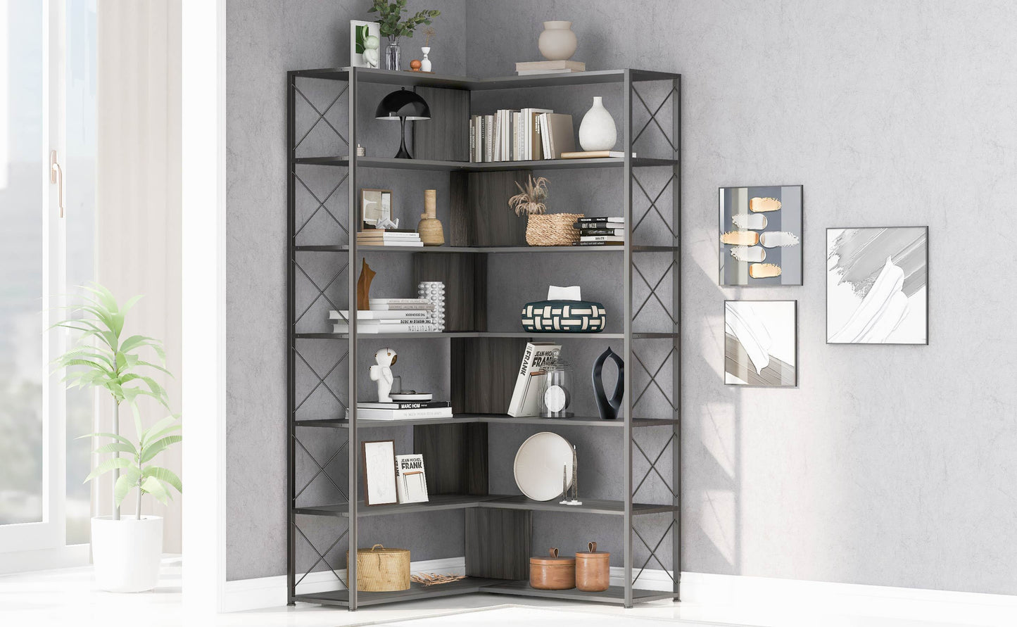 Garmin Silver+Grey 7-Tier Metal Bookcase