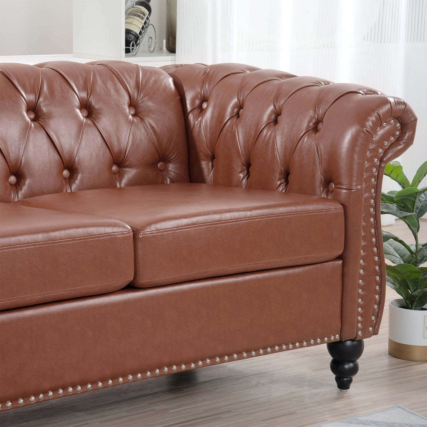 Chesterfield Three Seater Sofa in Brown Leather