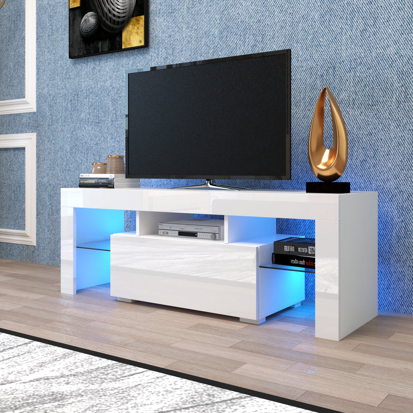 White TV Stand with LED RGB Lights