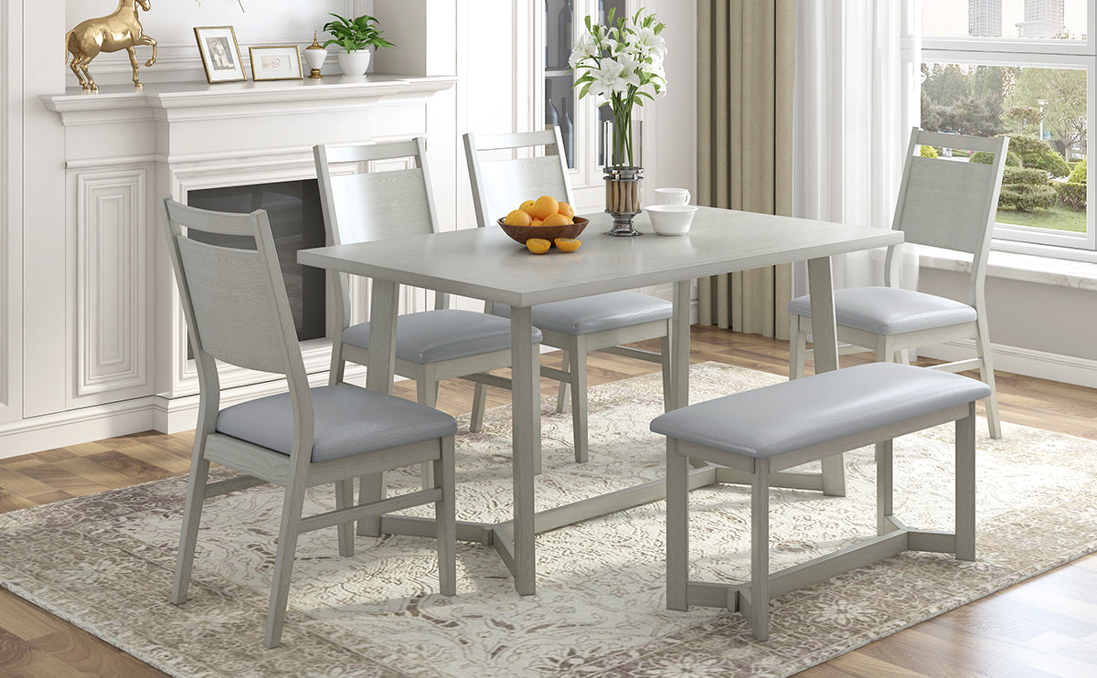 Whittland Farmhouse 6-Piece Wood Dining Table Set in Grey finish