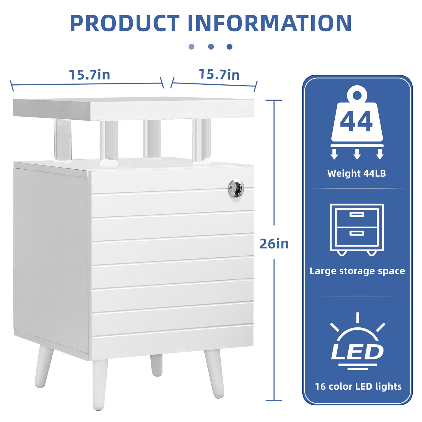 Chroma LED Nightstand in White Finish