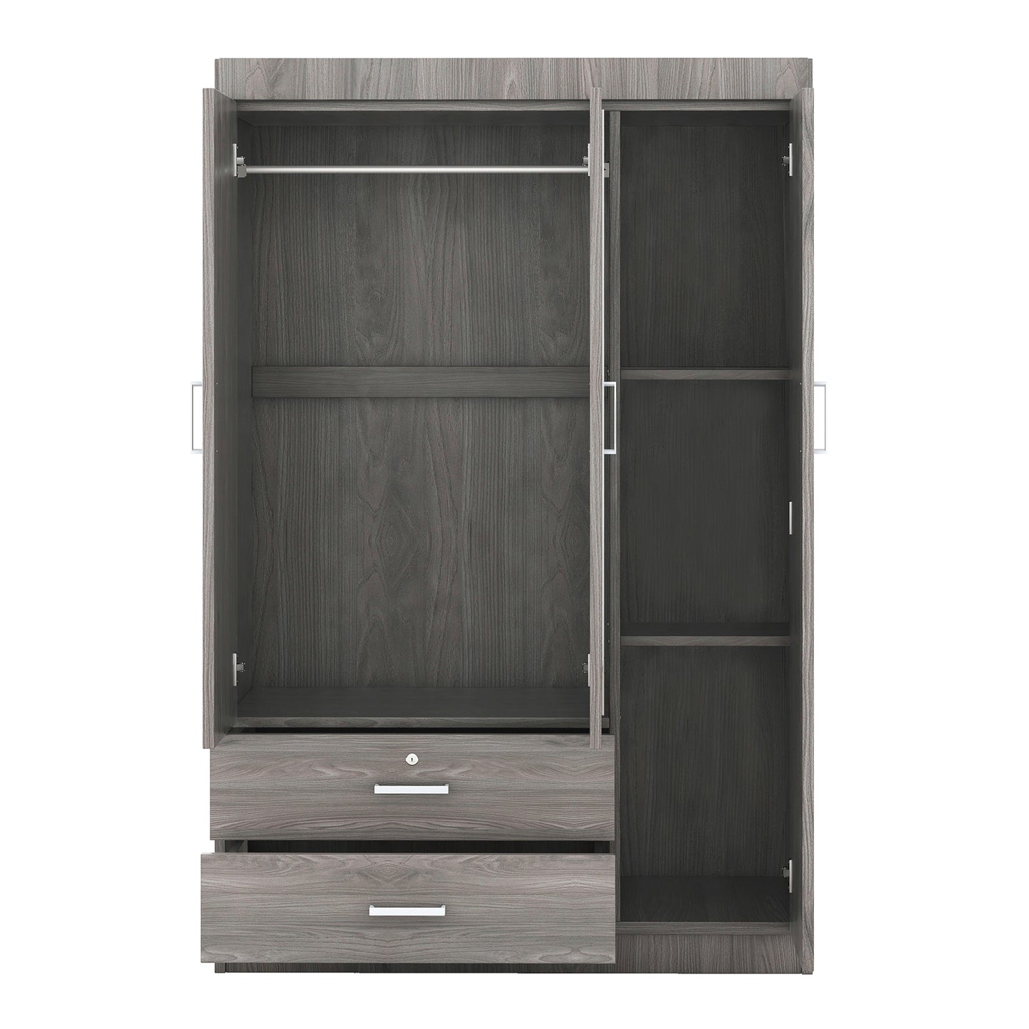 3-Door Mirror Wardrobe with (2) Drawers in Gray