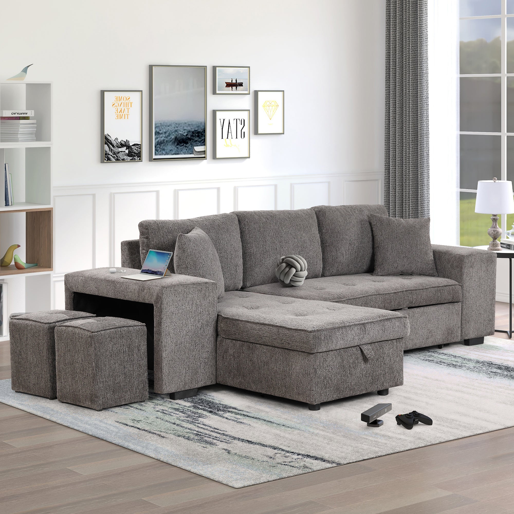 Fino Grey Modern L-Shape 3 Seat Reversible Sectional
