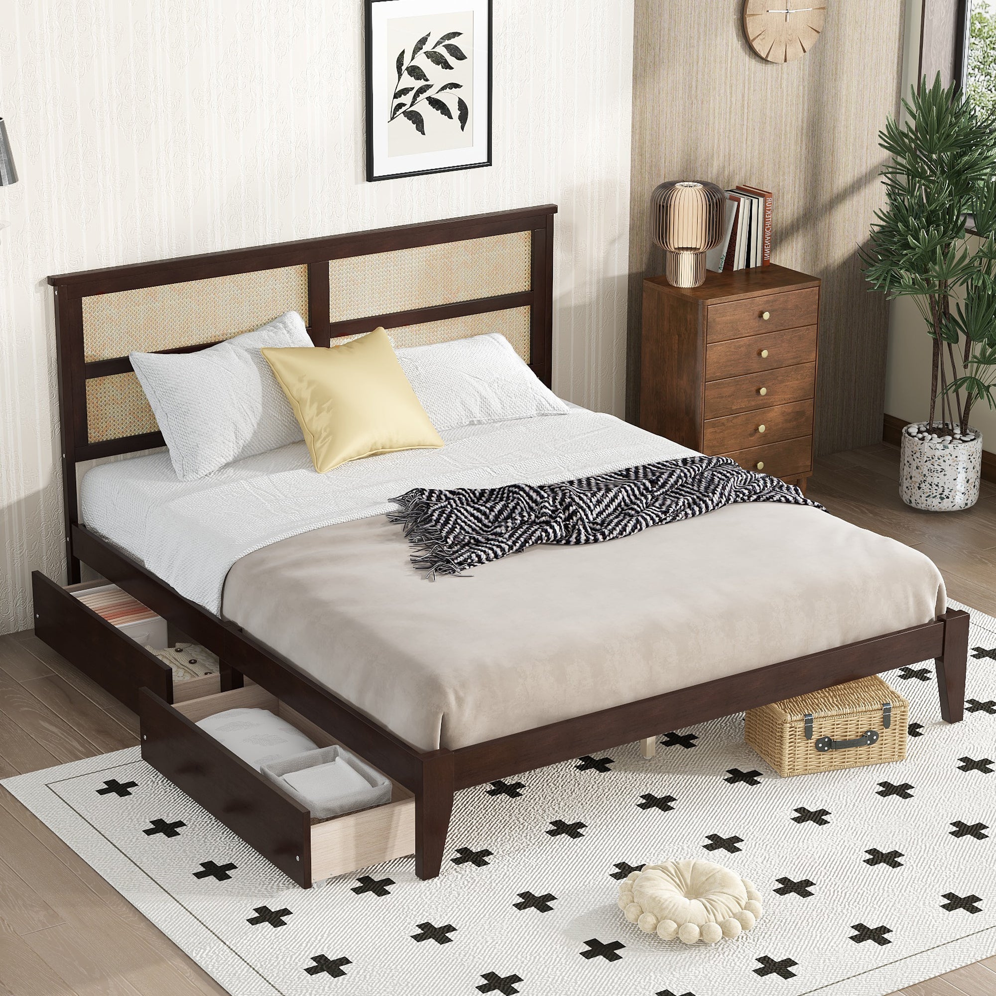 Heritage King Bed with Rattan Headboard